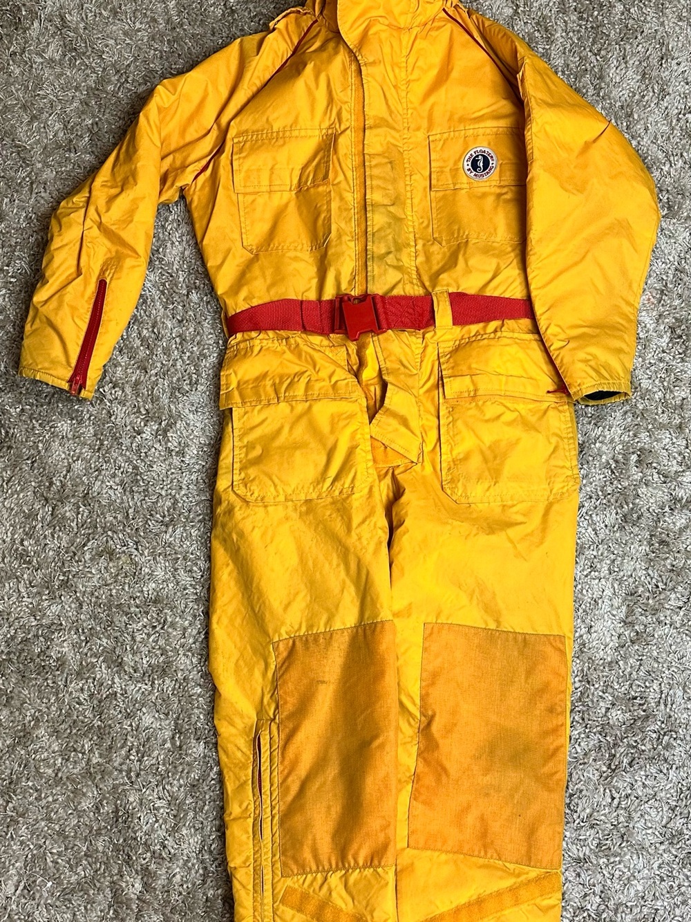 Vintage Mustang Floater Survival Suit Yellow Hooded Marine Work Coveralls Men L